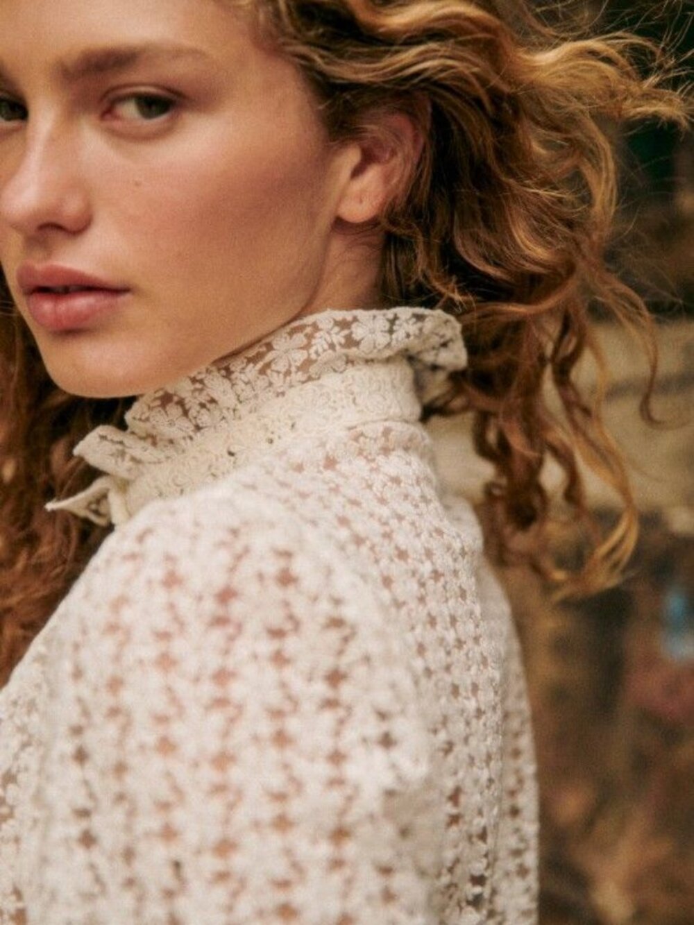 NWT Sezane Cathy Blouse Button Down Shirt Sheer Floral Ecru sz 40 or 8 US - Picture 3 of 7